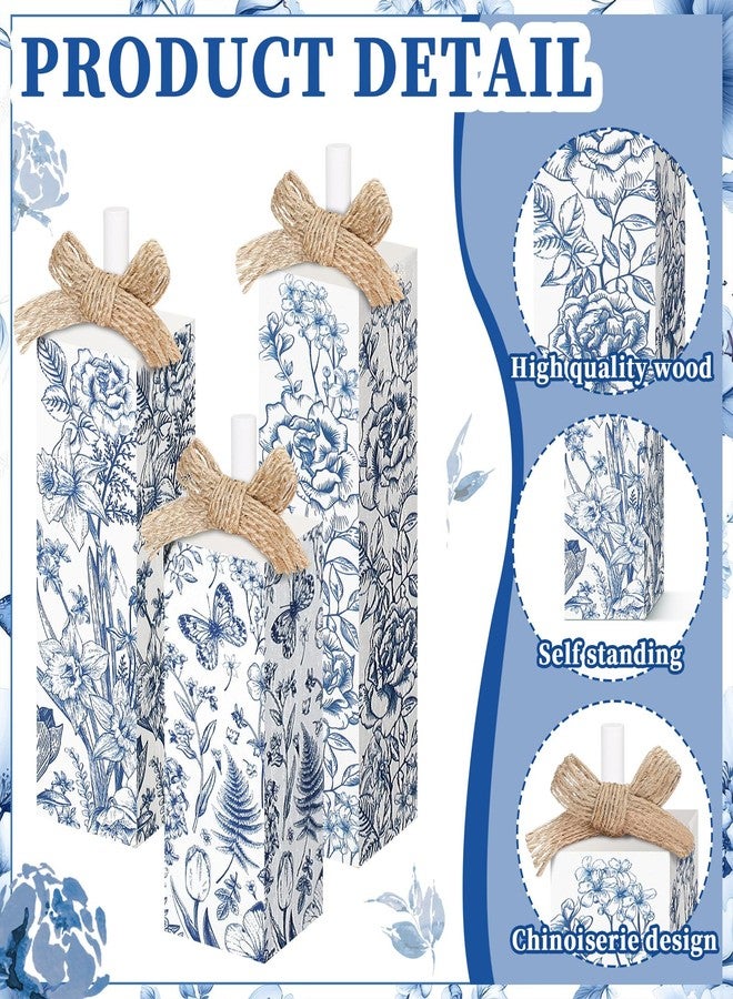 مجموعة ديكور طاولة عيد الميلاد من MiniInflat مكونة من 3 قطع، بتصميم صيني، لوحة زرقاء وبيضاء مزخرفة بالزهور، صينية متعددة الطبقات بتصميم صيني، قطعة مركزية من الخزف والخشب لتزيين طاولة عيد الميلاد في المنزل أو المطبخ أو رف المدفأة أو المكتب - Image 4